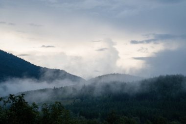 Sisli dağ manzarası Sis ve bulutlarla