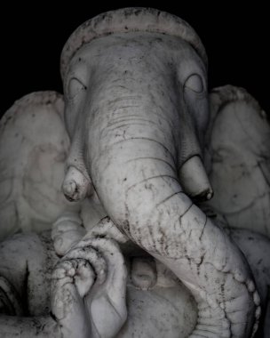 Siyah arka planda fil heykeli