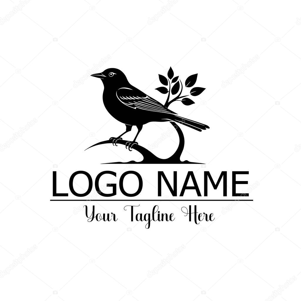 Bird on Tree Branch  Minimalist Nature Logo