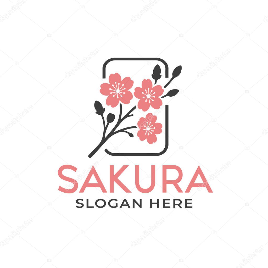 Sakura Logo  Minimalist Cherry Blossom Emblem