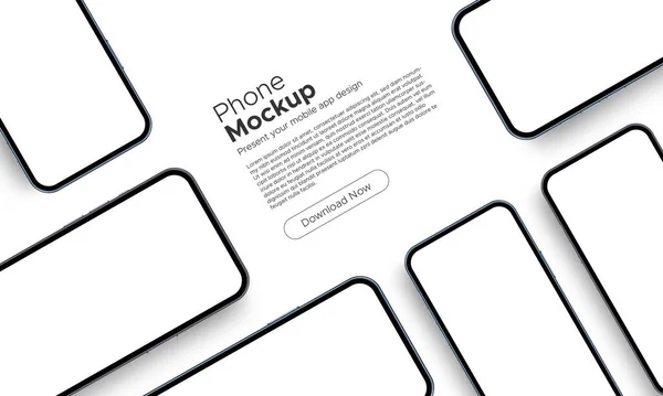 스마트폰 Blank Screens Modern Mockup Mobile App Design Space Text — 스톡 벡터