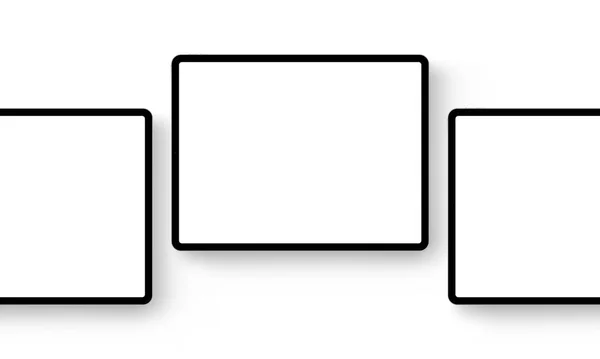 Tablettes Noires Mockups Avec Écrans Blancs Isolé Sur Fond Blanc — Image vectorielle