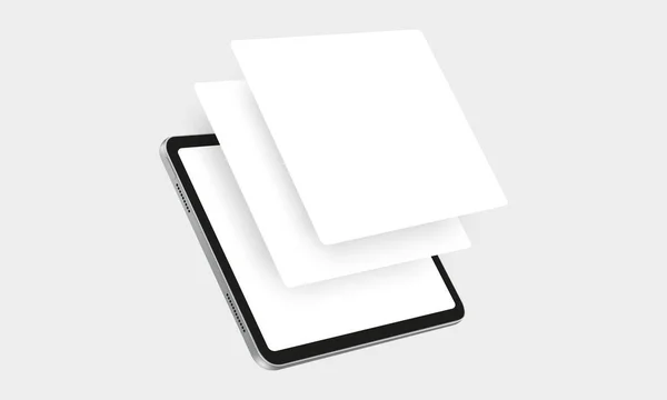 Tablet Mockup Com Telas Aplicativos Web Branco Visão Lateral Prospectiva —  Vetores de Stock