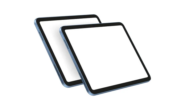 Dois Blue Tablet Mockups Com Telas Branco Visão Lateral Prospectiva — Vetor de Stock