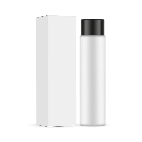 Plastic Cosmetic Bottle Packaging Box Mockup Side View Isolated White — Vetor de Stock