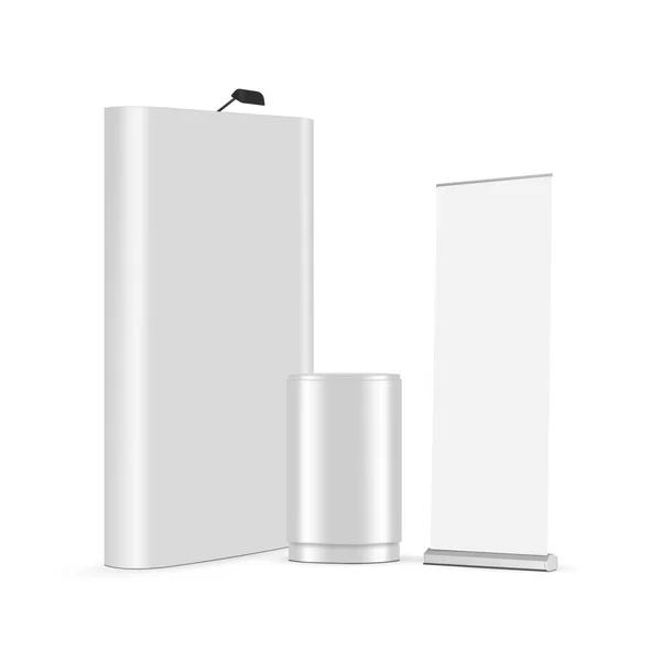 Pop Display Stand Roll Banner Table Exhibitions Blank Mockup Your — Διανυσματικό Αρχείο