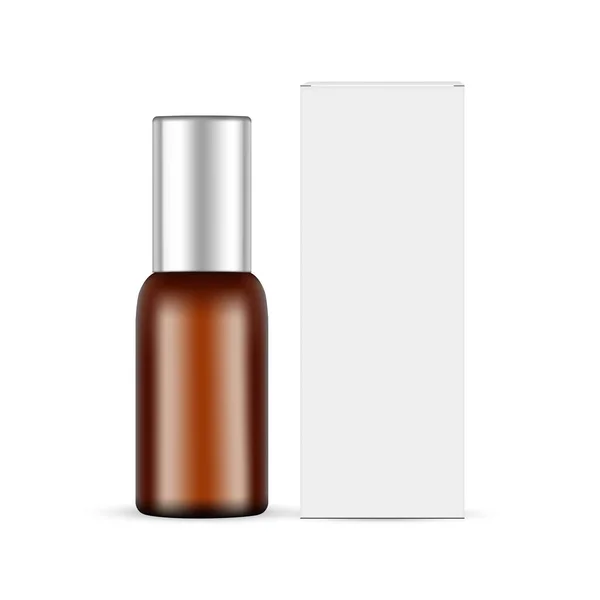 Amber Cosmetic Bottle Metal Cap Skin Care Liquid Pack Box — Stockvector
