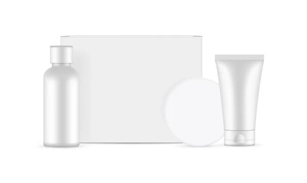 Kosmetikverpackungen Set Schachtel Flasche Rundglas Tube Isoliert Auf Weißem Hintergrund — Stockvektor