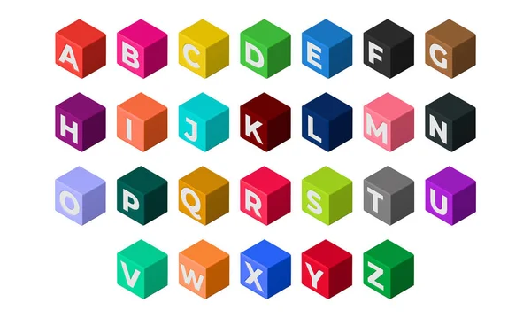 Multi Colorido Cubos Alfabeto Inglês Isolado Fundo Branco Ilustração — Fotografia de Stock
