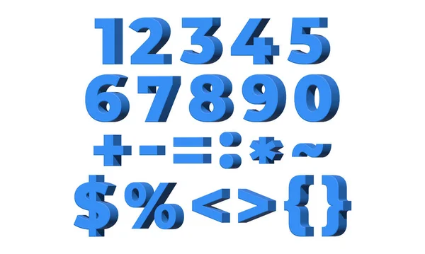 Blaue Zahlen Mit Mathematischen Zeichen Und Symbolen Isoliert Auf Weißem — Stockfoto