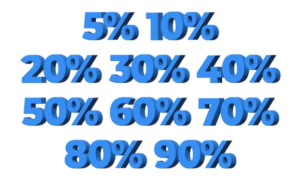 Set Blauer Rabattnummern Mit Prozentangaben Illustration Isoliert Auf Weißem Hintergrund — Stockfoto