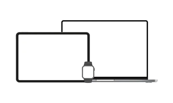 Boş Ekranları Olan Elektronik Cihazlar Laptop Tablet Smart Watch Beyaz — Stok Vektör