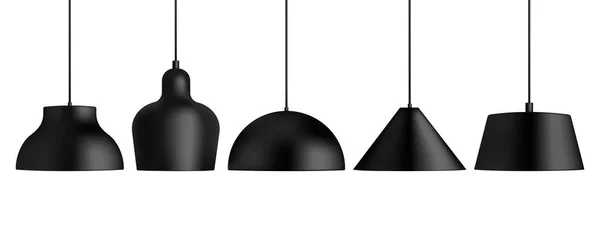 Set Lámparas Colgantes Negras Aisladas Sobre Fondo Blanco Ilustración Vectorial — Archivo Imágenes Vectoriales