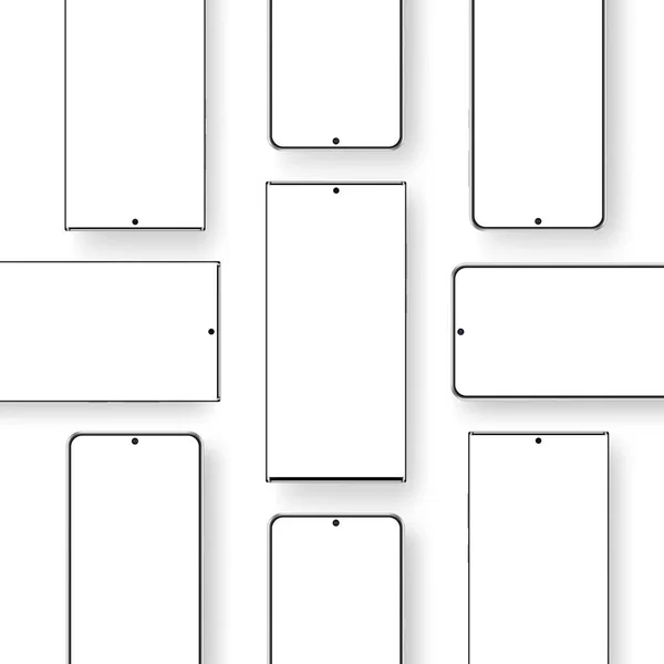 Smartphones Frameless Mockups Con Pantallas Horizontales Verticales Blanco Para Mostrar — Vector de stock