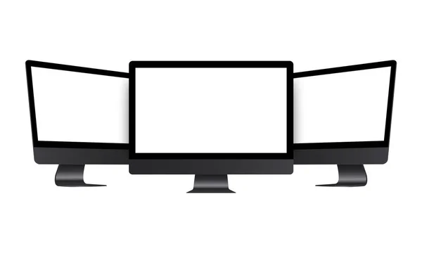 Számítógépes Monitor Fekete Mockup Front Side View Elszigetelt Fehér Háttér — Stock Vector