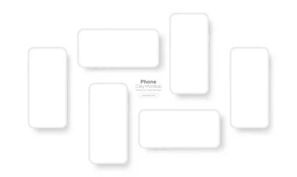 空白の画面を持つクレイスマートフォン ホワイトの背景に隔離されたWebバナーやモバイルアプリの表示用テンプレート ベクターイラスト — ストックベクタ
