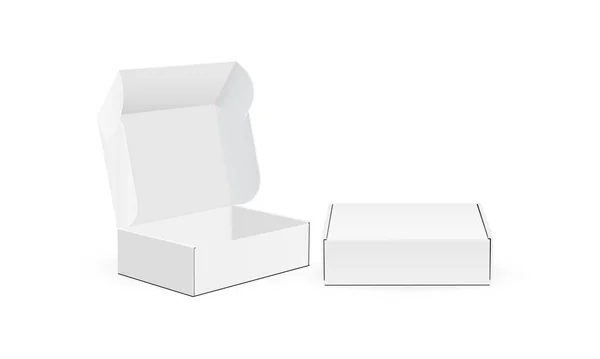 Karton Mailing Product Box Verzending Mailer Verpakking Geopend Gesloten Mockup — Stockvector