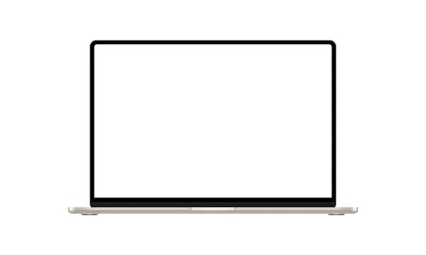 Gold Laptop Mockup Isolated White Background Front View Vector Illustration — Stock Vector