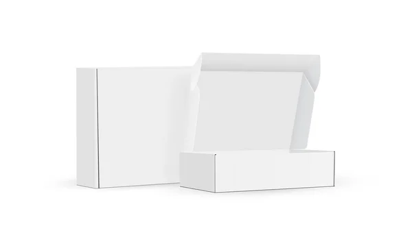 Paketleme Kutusu Açık Kapalı Yan Görünüm Beyaz Arkaplan Izole Edilmiş — Stok Vektör