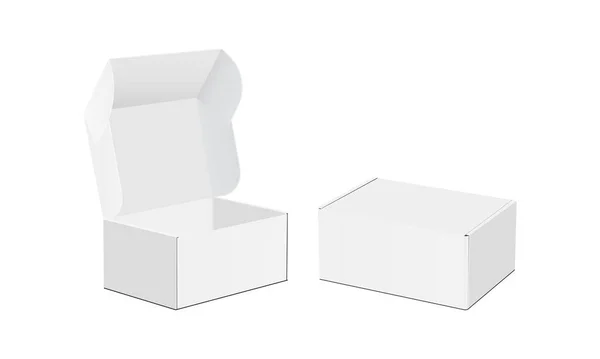 Dos Cajas Embalaje Cartón Con Tapa Abierta Cerrada Vista Lateral — Vector de stock