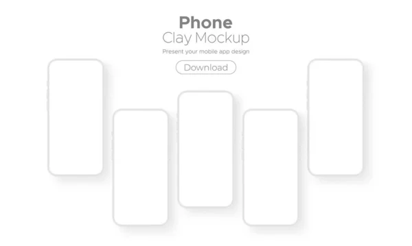 Smartphones Clay Com Telas Branco Mockup Para Mobile App Design —  Vetores de Stock