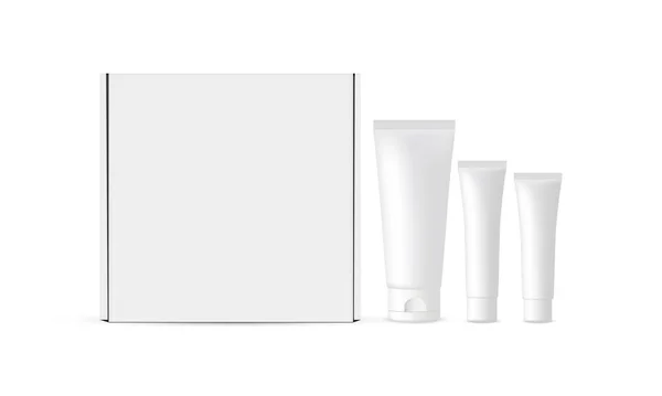 Zestaw Kosmetyków Pielęgnacji Twarzy Lub Skóry Pudełko Tuby Izolowane Białym — Wektor stockowy