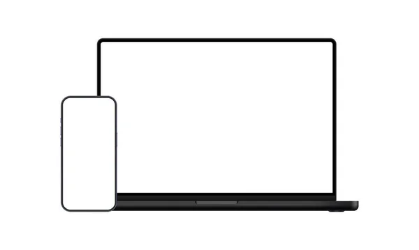Laptop Escuro Telefone Celular Telas Branco Isolado Fundo Branco Ilustração —  Vetores de Stock