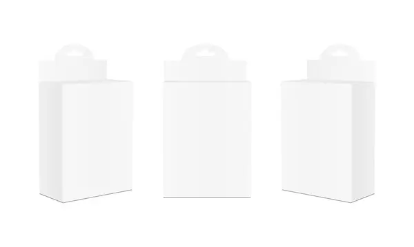 Boîtes Emballage Suspendues Vue Avant Latérale Isolées Sur Fond Blanc — Image vectorielle