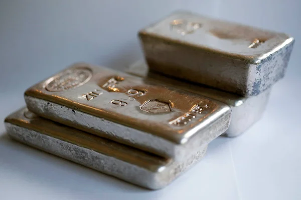 stock image Silver ingots and a grey colored background