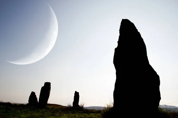 Stone Circle Crescent Moon Callanish Isle Lewis Scotland Artist Impression — Stock Photo, Image