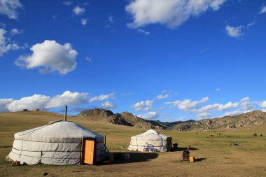 Gorkhi-Terelj Ulusal Parkı, Moğolistan 'da geleneksel bir Yurt veya Ger.