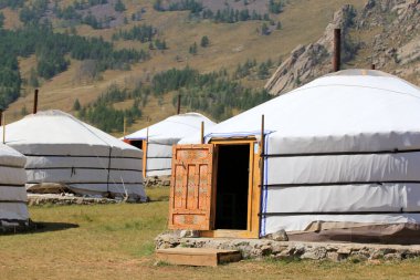 Gorkhi-Terelj Ulusal Parkı, Moğolistan 'da geleneksel bir Yurt veya Ger.