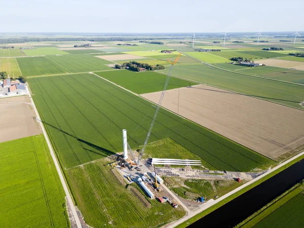 Výstavba Větrné Turbíny Flevoland Nizozemsko — Stock fotografie