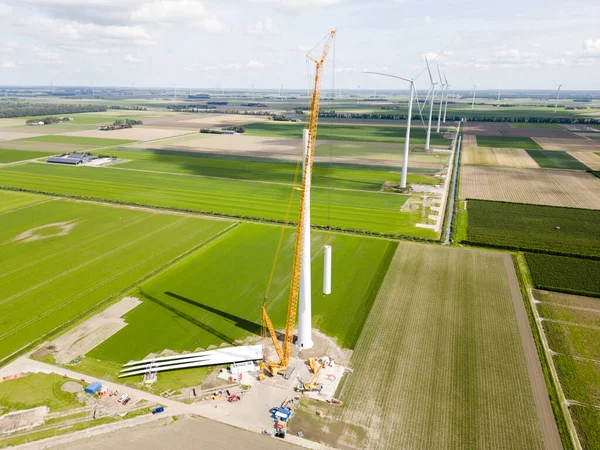 Costruzione Una Turbina Eolica Flevoland Paesi Bassi — Foto Stock