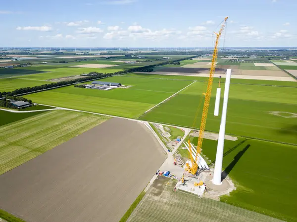 Výstavba Větrné Turbíny Flevoland Nizozemsko — Stock fotografie