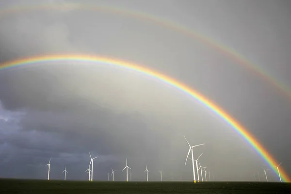 Regenbogen Über Einem Offshore Windpark Breezanddijk Holland — Stockfoto