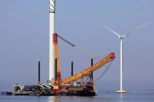Construcción Parque Eólico Mar Adentro Ijsselmeer Países Bajos —  Fotos de Stock