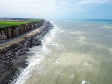 Aerial view of bunkers and bomb craters at pointe du Hoc, France clipart