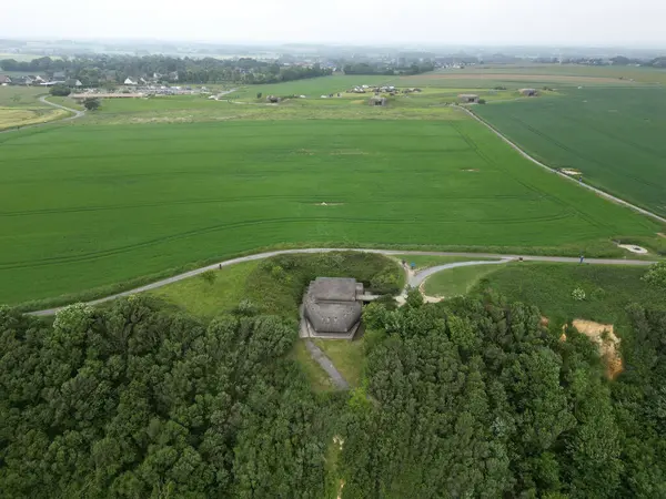 stock image Aerial view of ww2 bunkers near Arromanches-les-Bains, France