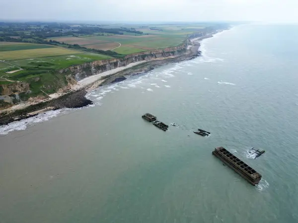 stock image Aerial view of Mulberry harbour B at Arromanches-les-Bains, France