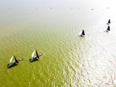 Geleneksel, düz tabanlı Frizya yelkenlileri Ijsselmeer, Hollanda 'da her yıl yapılan bir yarışmada