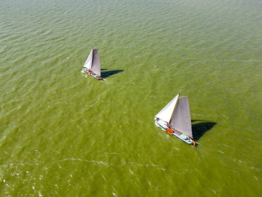 Geleneksel, düz tabanlı Frizya yelkenlileri Ijsselmeer, Hollanda 'da her yıl yapılan bir yarışmada