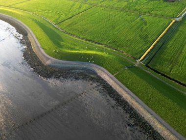 Aerial view of a protective dyke against high sea levels, the Netherlands clipart