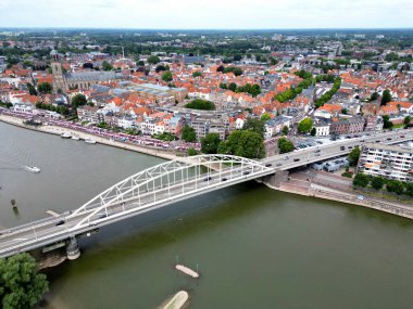 Aerial view of the Ijssel river and the city of Deventer, The Netherlands clipart