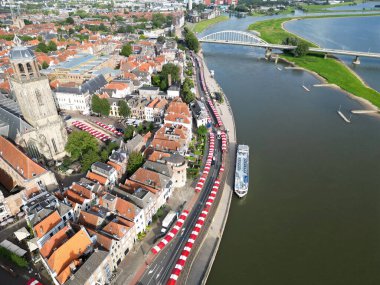 Aerial view of the Ijssel river and the city of Deventer, The Netherlands clipart