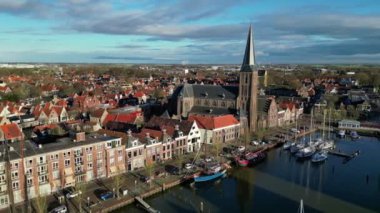 Hollanda 'nın Harlingen kentinin havadan görünüşü