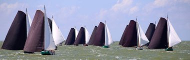 Traditional, flat-bottomed Frisian sailing ships in a yearly competition on the Ijsselmeer, The Netherlands clipart