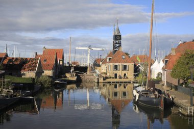 Hollanda 'nın Hindeloopen kentinin havadan görünüşü