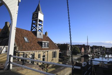 Hollanda 'nın Hindeloopen kentinin havadan görünüşü