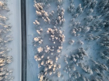 Finlandiya, Saariselka ve Ivalo arasındaki yolun havadan görünüşü